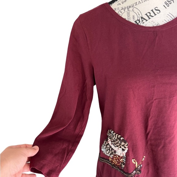 Talbots 3/4 sleeve top sequined awl burgundy women size medium - Picture 4 of 7